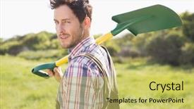  Presentation with kid s happy fathers day - Audience pleasing presentation theme consisting of happy farmer carrying his shovel backdrop and a  colored foreground