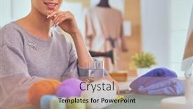  Presentation with fashion - Theme enhanced with happy-fashion-designer-smiling-sitting background and a coral colored foreground