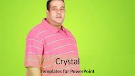  Presentation with man looking up happy - Beautiful presentation design featuring happy fat man with pink shirt and a green background backdrop and a yellow colored foreground