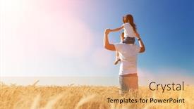  Presentation with summer wheat field blue - Audience pleasing theme consisting of happy-father-and-daughter-walk backdrop and a yellow colored foreground