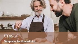  Presentation with christmas dinner - Colorful presentation design enhanced with happy-father-and-his-adult backdrop and a coral colored foreground