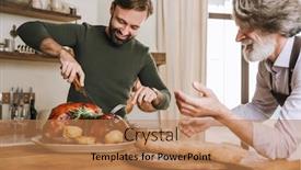  Presentation with christmas dinner - PPT theme consisting of happy-father-and-his-adult background and a coral colored foreground