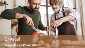  Presentation with christmas dinner - Colorful PPT theme enhanced with happy-father-and-his-adult backdrop and a coral colored foreground