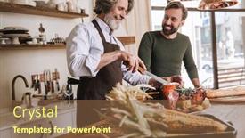  Presentation with christmas dinner - PPT layouts having happy-father-and-his-adult background and a tawny brown colored foreground