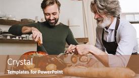  Presentation with christmas dinner - Audience pleasing slide deck consisting of happy-father-and-his-adult backdrop and a coral colored foreground