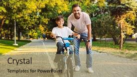  Presentation with father son and looking - Amazing slides having happy father and his son backdrop and a coral colored foreground