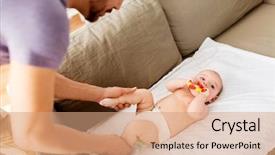  Presentation with diaper - PPT layouts having happy father and little baby background and a coral colored foreground