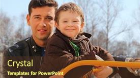  Presentation with playground - Amazing theme having happy father and little son wearing in jacket at playground in spring backdrop and a tawny brown colored foreground