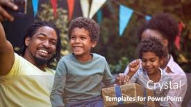  Presentation with father birthday - Colorful presentation theme enhanced with happy-father-and-smiling-son backdrop and a violet colored foreground