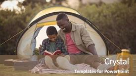  Presentation with father - Presentation featuring happy father and son reading background and a coral colored foreground