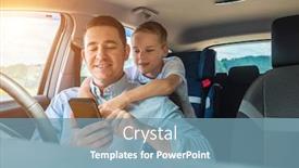  Presentation with family day - Cool new PPT layouts with happy-father-and-son-sitting backdrop and a seafoam green colored foreground