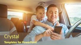  Presentation with family day - Presentation design having happy-father-and-son-sitting background and a tawny brown colored foreground