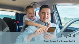  Presentation with family day - Slide deck enhanced with happy-father-and-son-sitting background and a light blue colored foreground