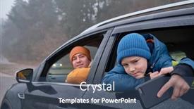  Presentation with road trip - Presentation theme featuring happy-father-and-son-sitting background and a ocean colored foreground