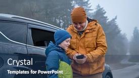  Presentation with road trip - Slide set enhanced with happy-father-and-son-standing background and a ocean colored foreground