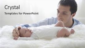  Presentation with newborn baby on his mothers and - PPT theme featuring happy father caressing newborn baby' background and a white colored foreground