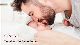  Presentation with newborn baby - Presentation design with happy father gives a kiss background and a lemonade colored foreground