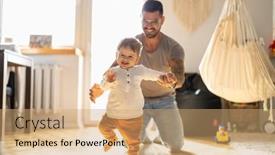  Presentation with father son and looking - Cool new presentation design with happy-father-helping-little-son backdrop and a coral colored foreground