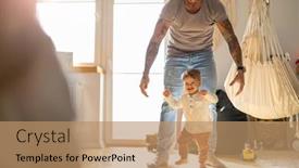  Presentation with living room - Presentation theme enhanced with happy-father-helping-little-son background and a coral colored foreground