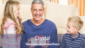  Presentation with gift - Amazing slide deck having happy father holding gift given backdrop and a ocean colored foreground