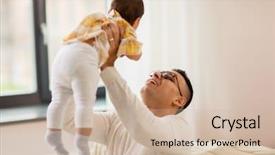  Presentation with happy baby - Beautiful theme featuring happy father holding little baby backdrop and a soft green colored foreground