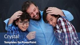  Presentation with father - Audience pleasing PPT theme consisting of happy-father-hugging-sons-unforgetable backdrop and a ocean colored foreground