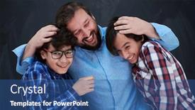  Presentation with father - Slide set featuring happy-father-hugging-sons-unforgetable background and a ocean colored foreground