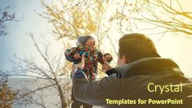 Presentation with happy image - PPT layouts enhanced with happy-father-to-tosses-up background and a tawny brown colored foreground