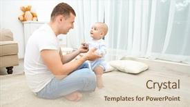  Presentation with happy baby - PPT theme consisting of happy father with sweet baby in the room background and a lemonade colored foreground