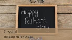  Presentation with slate - Amazing slide deck having happy fathers day text on slate by eyeglasses and bow tie at wooden table backdrop and a coral colored foreground