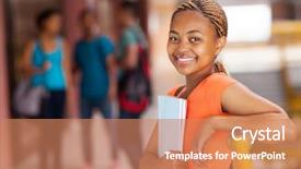  Presentation with college - Presentation theme featuring happy female african american college background and a  colored foreground