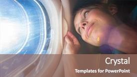  Presentation with cabin - Colorful PPT layouts enhanced with happy female airplane passanger enjoying backdrop and a violet colored foreground