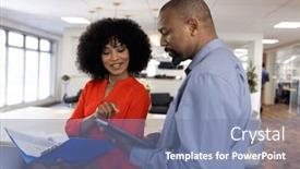  Presentation with corporation - Presentation theme consisting of happy-female-and-male-african background and a  colored foreground