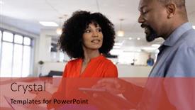  Presentation with corporation - Slide set having happy-female-and-male-african background and a red colored foreground