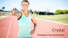  Presentation with athlete track or running track - Amazing presentation having happy female athlete showing thumbs up on running track backdrop and a lemonade colored foreground