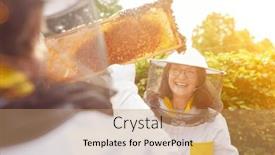  Presentation with happy sad face man - Presentation theme featuring happy-female-beekeeper-and-man background and a coral colored foreground