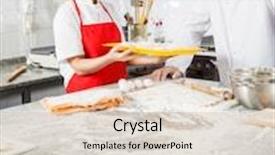  Presentation with pasta - PPT theme enhanced with happy female chef showing pasta background and a lemonade colored foreground