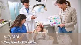  Presentation with dental child - Cool new presentation theme with happy-female-child-in-dental backdrop and a coral colored foreground