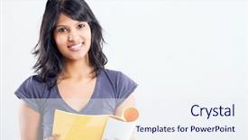  Presentation with female college student for health check up - Slide deck enhanced with happy female college student reading background and a  colored foreground