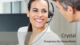  Presentation with customer service - Presentation theme with happy female customer service representative background and a light gray colored foreground