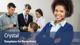  Presentation with customer service - Presentation theme featuring happy female customer service background and a ocean colored foreground