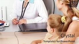  Presentation with exam - Amazing presentation having happy female doctor exam children backdrop and a coral colored foreground