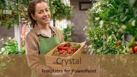  Presentation with apron - Presentation design with happy-female-farmer-in-apron background and a coral colored foreground