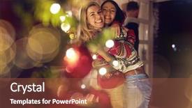  Presentation with friends - Cool new presentation with happy female friends hugging backdrop and a red colored foreground