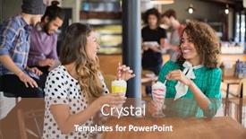  Presentation with smoothies - PPT theme with happy-female-friends-looking background and a coral colored foreground