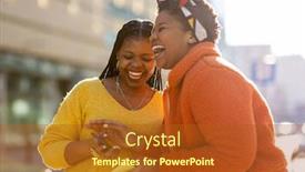  Presentation with smartphones - PPT layouts enhanced with happy-female-friends-sending-messages background and a crimson colored foreground