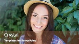  Presentation with cowgirl - PPT theme featuring happy female in cowgirl hat looking at camera with toothy smile background and a tawny brown colored foreground