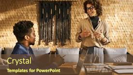  Presentation with african american meeting - Presentation theme having happy-female-manager-explaining-something background and a tawny brown colored foreground