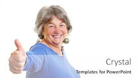  Presentation with pensioner - Presentation having happy female pensioner holding her thumb up background and a white colored foreground