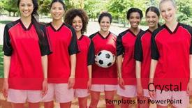  Presentation with female soccer - Cool new slides with happy female soccer team backdrop and a red colored foreground